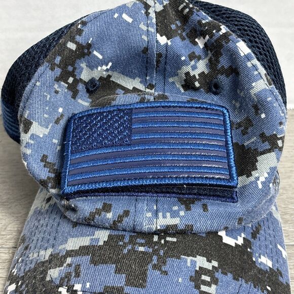 Blue American Flag Patch Adult Digital Camo Baseball Hat Cap Pit Bull Removable - Picture 2 of 10